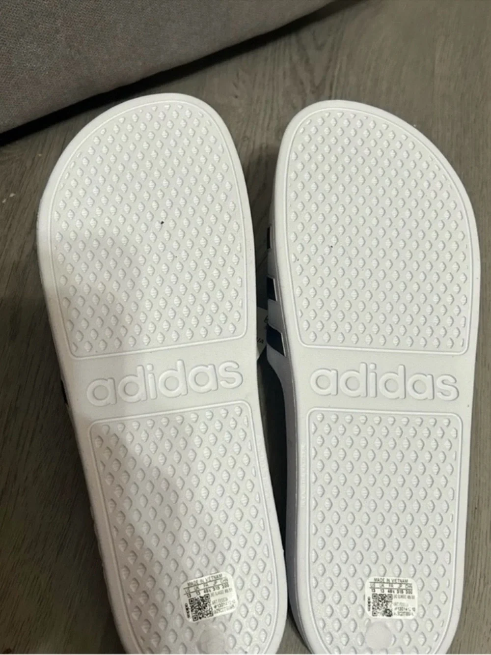 NWT adidas Men’s Size 13 Adilette White and Black Three-Stripe Slide Sandals